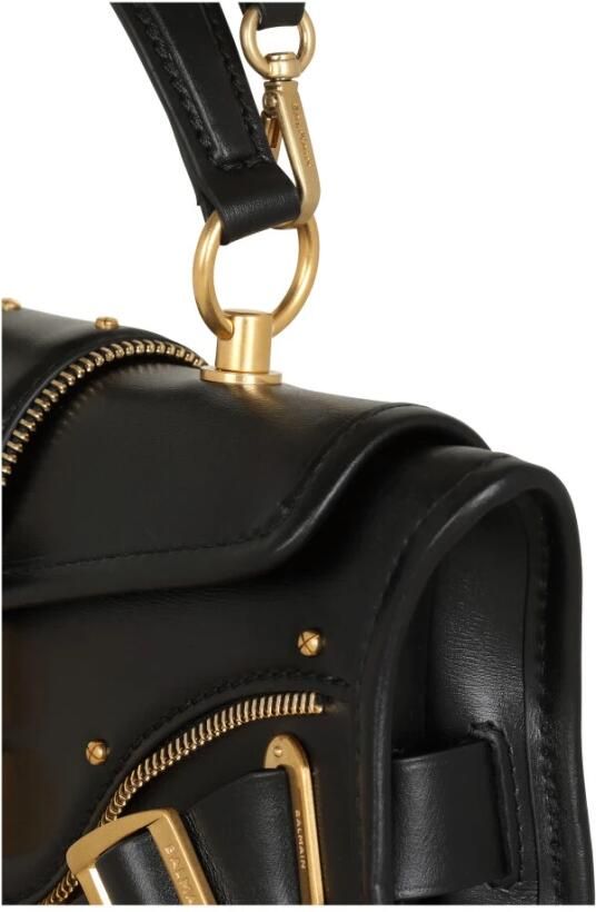 Balmain Zwarte Leren Foldover Tas met Gouden Metalen Hardware Black Dames - Foto 3