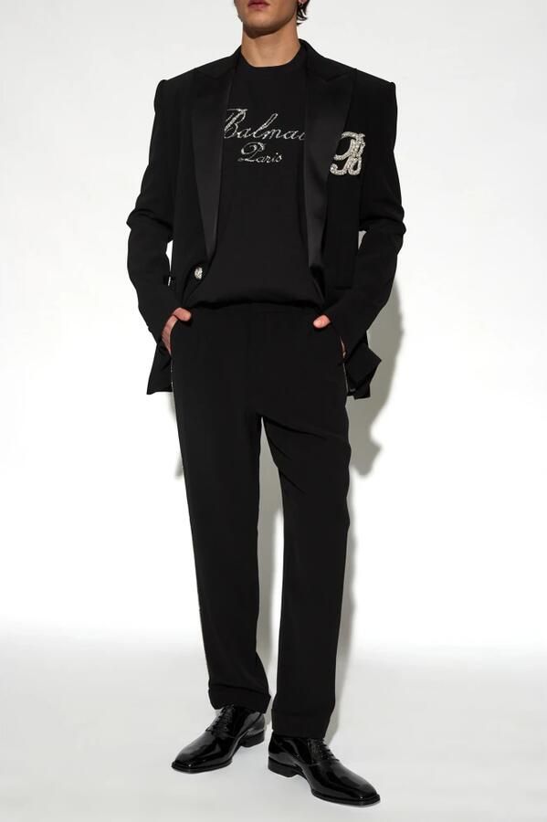 Balmain Rechte pijp kristal-geborduurde broek Black Heren - Foto 3