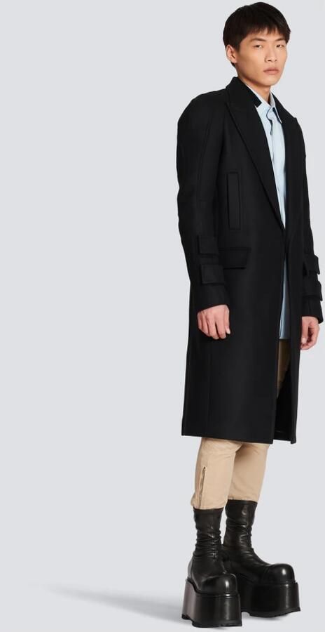 Balmain Lange wollen jas Black Heren - Foto 5