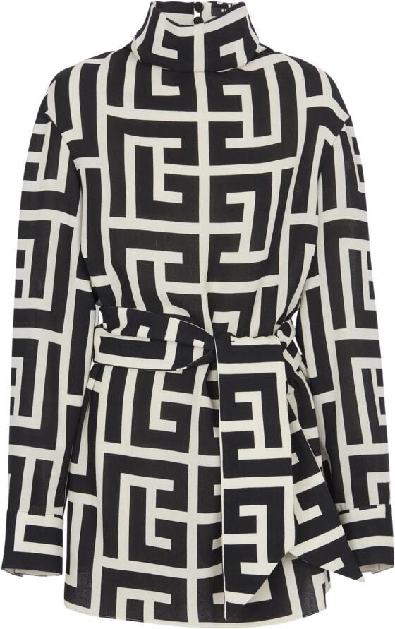 Balmain Blouse met monogramprint en ceintuur Meerkleurig Dames