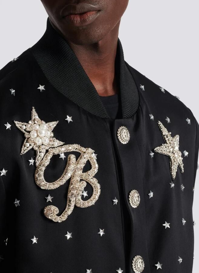 Balmain Bomberjack met geborduurde sterren Black Heren