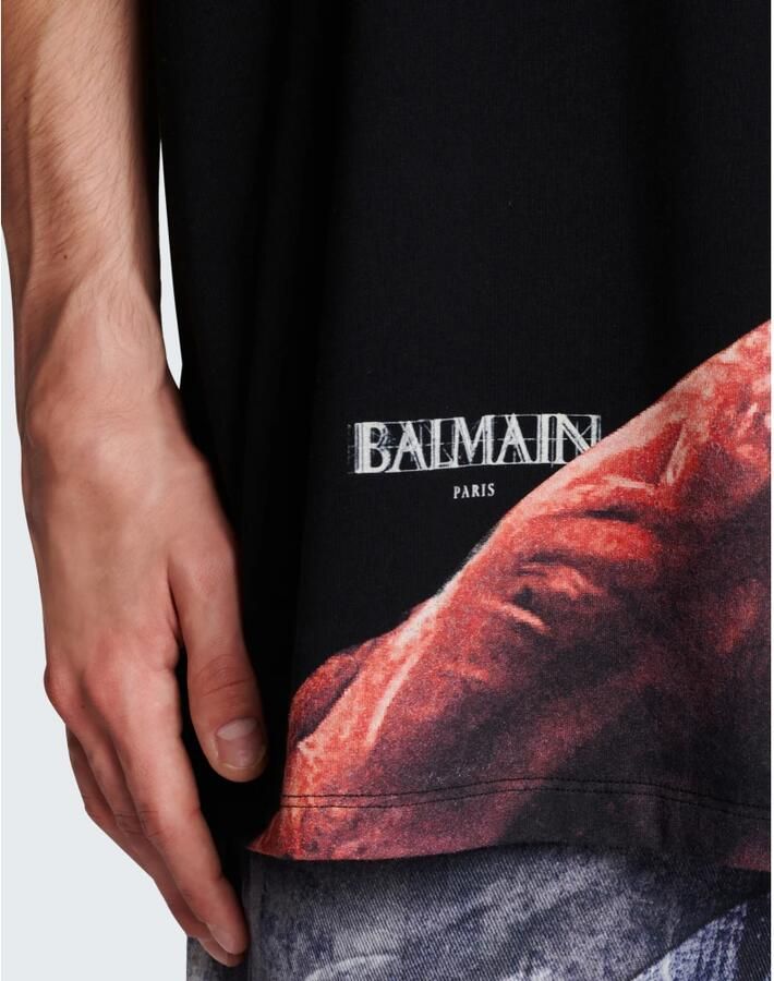 Balmain Boxy fit statue print T-shirt Zwart Heren