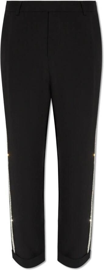 Balmain Rechte pijp kristal-geborduurde broek Black Heren