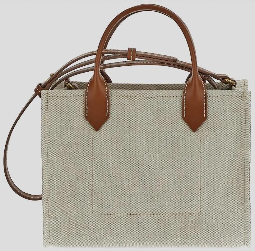 Balmain Monogram Katoenen Tote Tas met Leren Handvatten Brown Dames - Foto 2