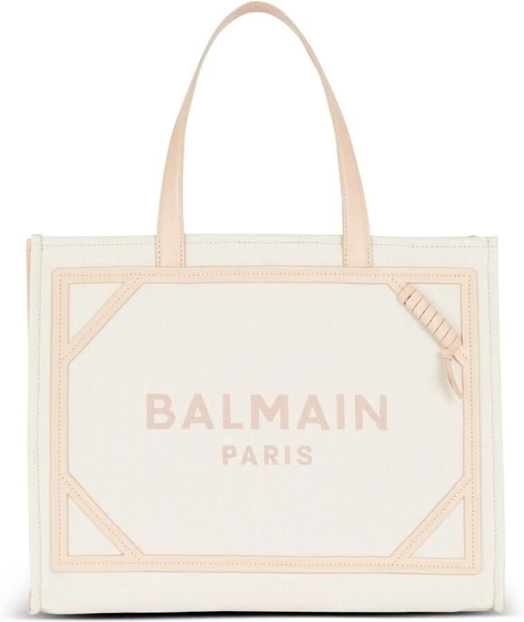 Balmain B-Army 42 canvas en gladleren tote tas Beige Dames - Foto 4