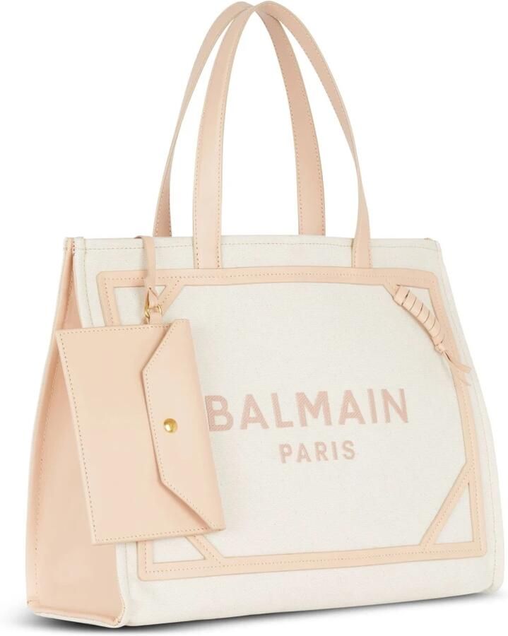 Balmain B-Army 42 canvas en gladleren tote tas Beige Dames - Foto 3
