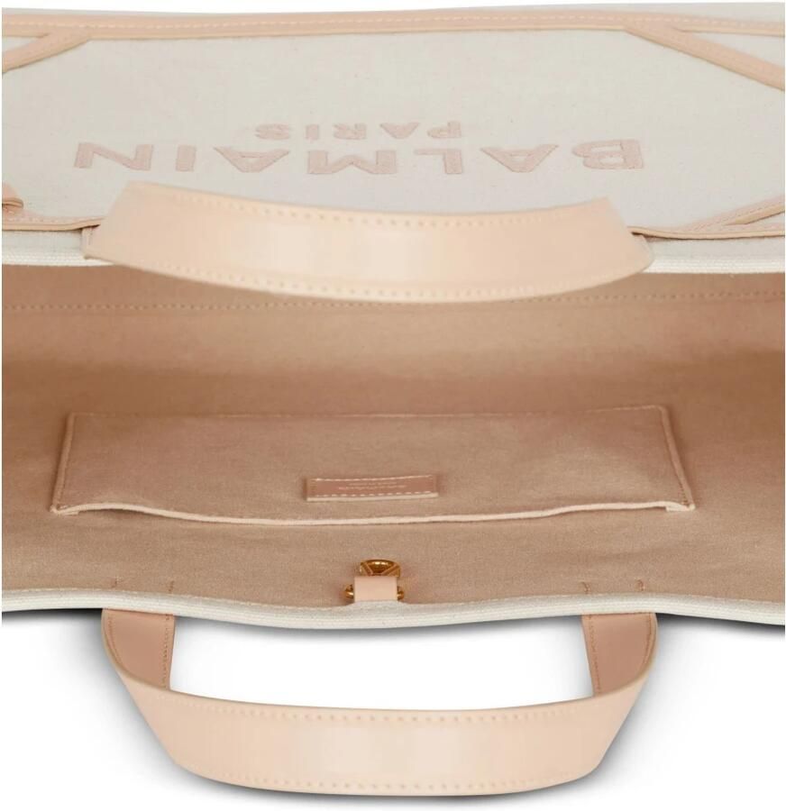 Balmain B-Army 42 canvas en gladleren tote tas Beige Dames
