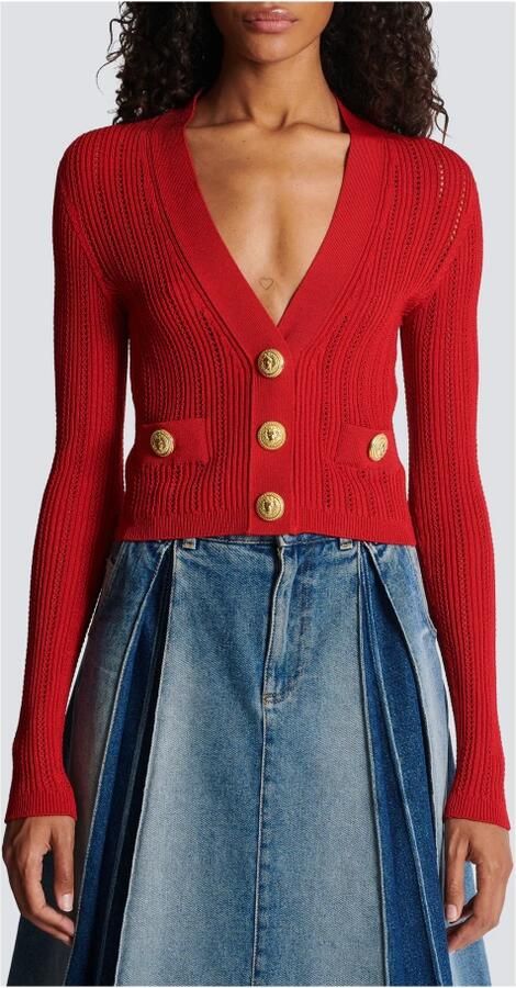 Balmain Geknipte gebreide cardigan Rood Dames - Foto 3