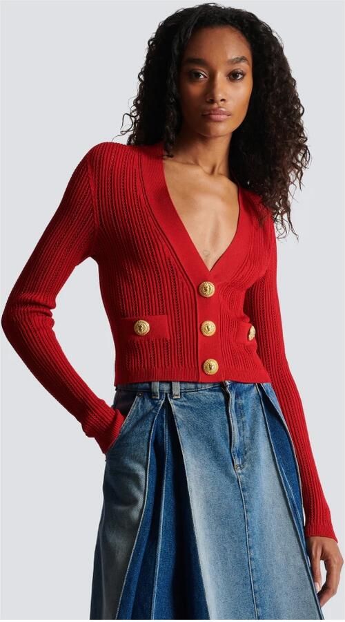 Balmain Geknipte gebreide cardigan Rood Dames - Foto 2