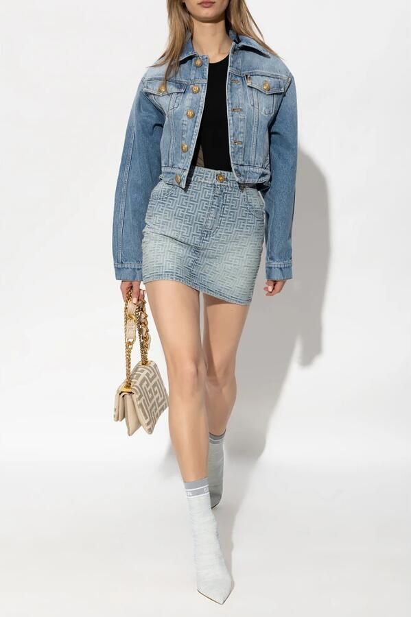 Balmain Gepersonaliseerde korte spijkerrok Blauw Dames - Foto 3