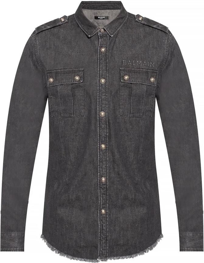Balmain Denim Shirt met Franje Afwerking Black Heren - Foto 2