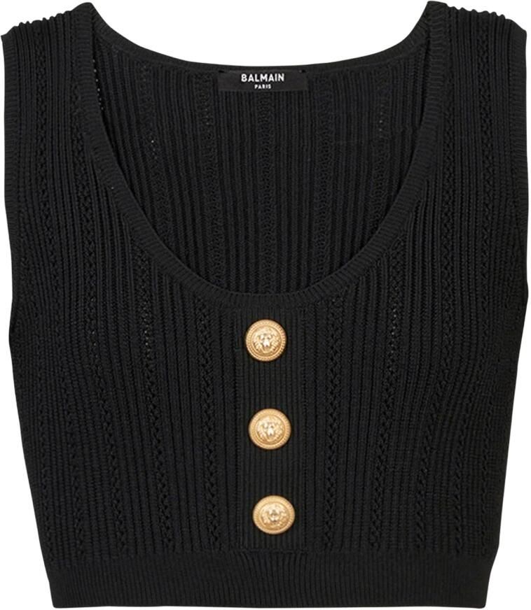 Balmain Eco-ontworpen gebreide crop top Black Dames