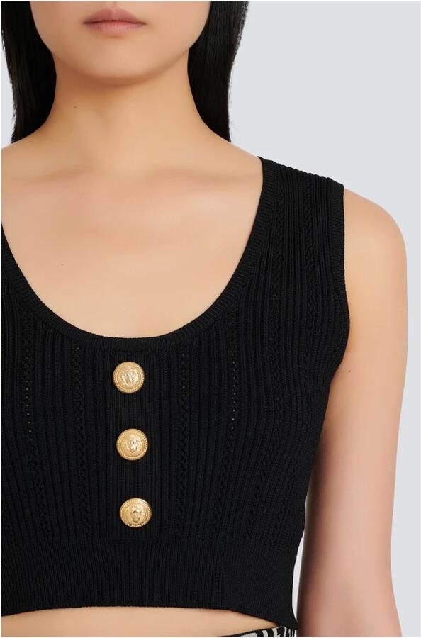 Balmain Eco-ontworpen gebreide crop top Black Dames - Foto 2