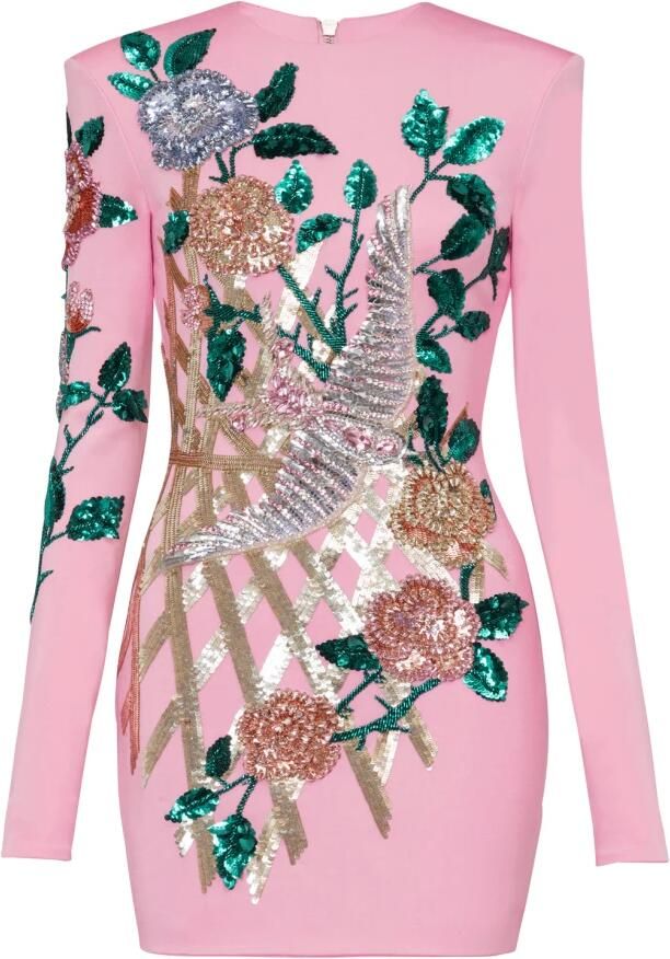 Balmain Geborduurde rozen jurk Multicolor Dames