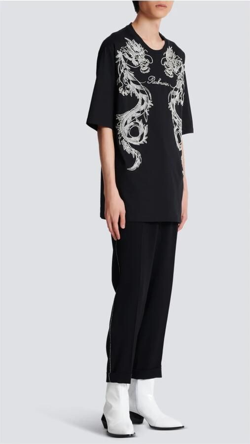 Balmain Geborduurde T-shirt met draak en strass-steentjes Black Heren - Foto 4