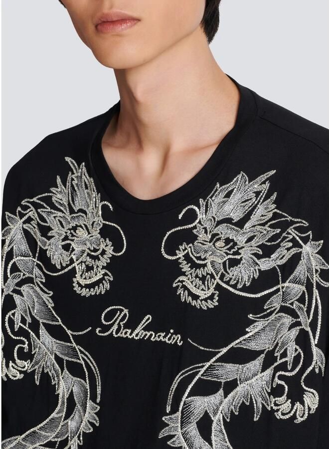 Balmain Geborduurde T-shirt met draak en strass-steentjes Black Heren - Foto 2