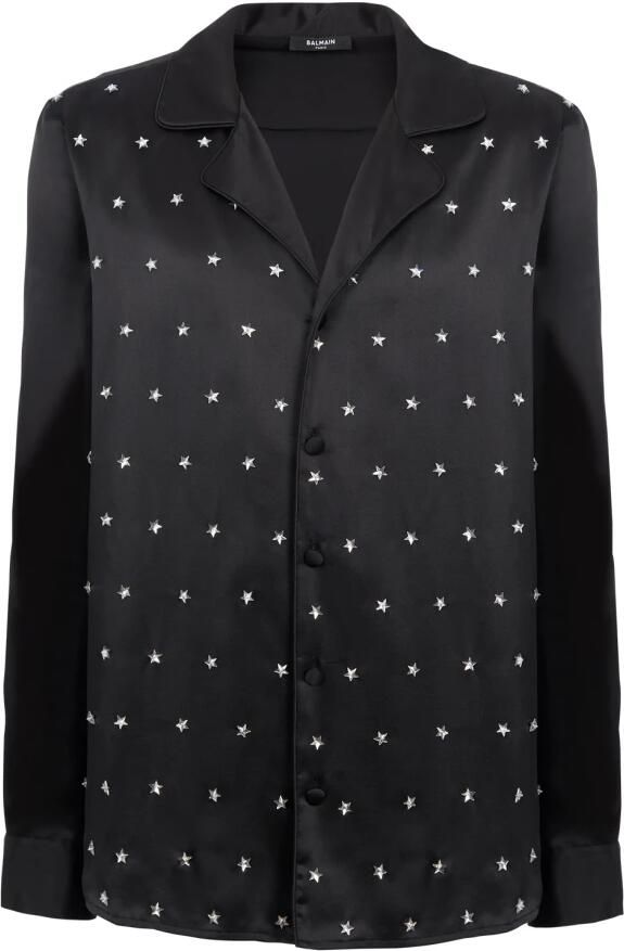 Balmain Geborduurde Zijden Sterren Overhemd Black Heren