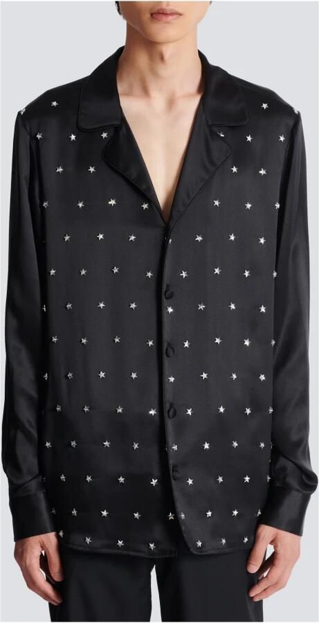 Balmain Geborduurde Zijden Sterren Overhemd Black Heren - Foto 5