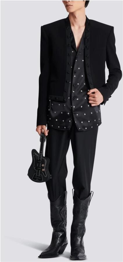Balmain Geborduurde Zijden Sterren Overhemd Black Heren - Foto 6