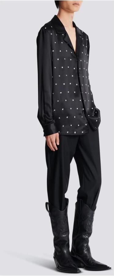 Balmain Geborduurde Zijden Sterren Overhemd Black Heren - Foto 7