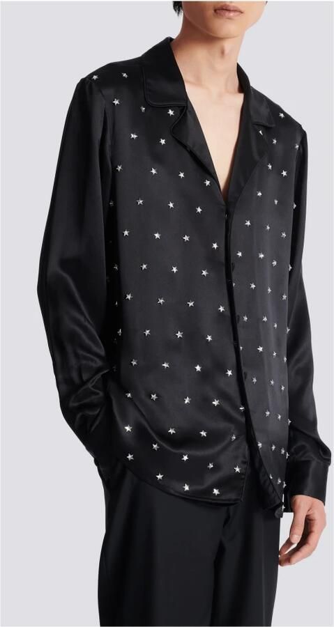 Balmain Geborduurde Zijden Sterren Overhemd Black Heren - Foto 4