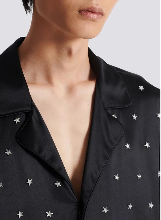 Balmain Geborduurde Zijden Sterren Overhemd Black Heren - Foto 2