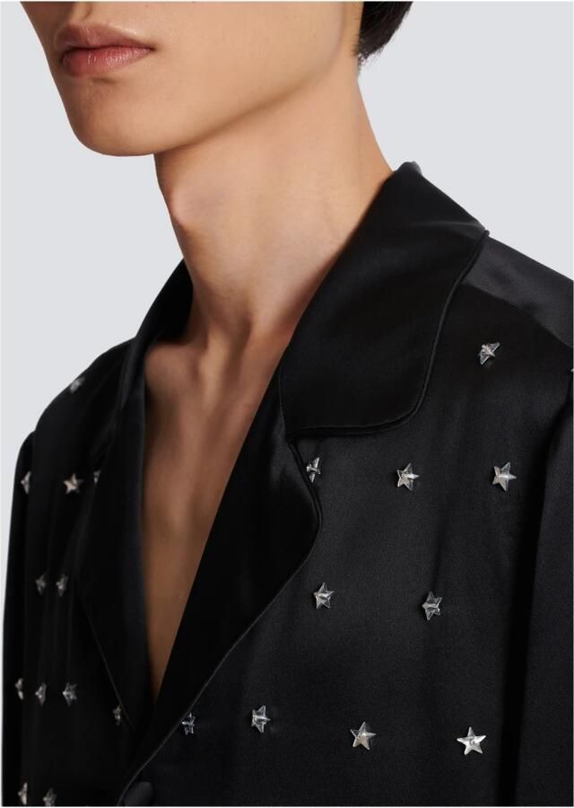 Balmain Geborduurde Zijden Sterren Overhemd Black Heren - Foto 3