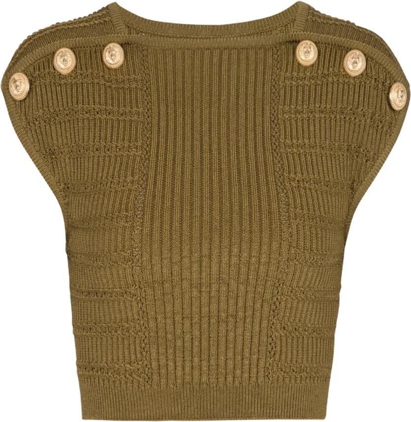 Balmain Top court en maille Gebreide crop top Green Black Dames - Foto 7
