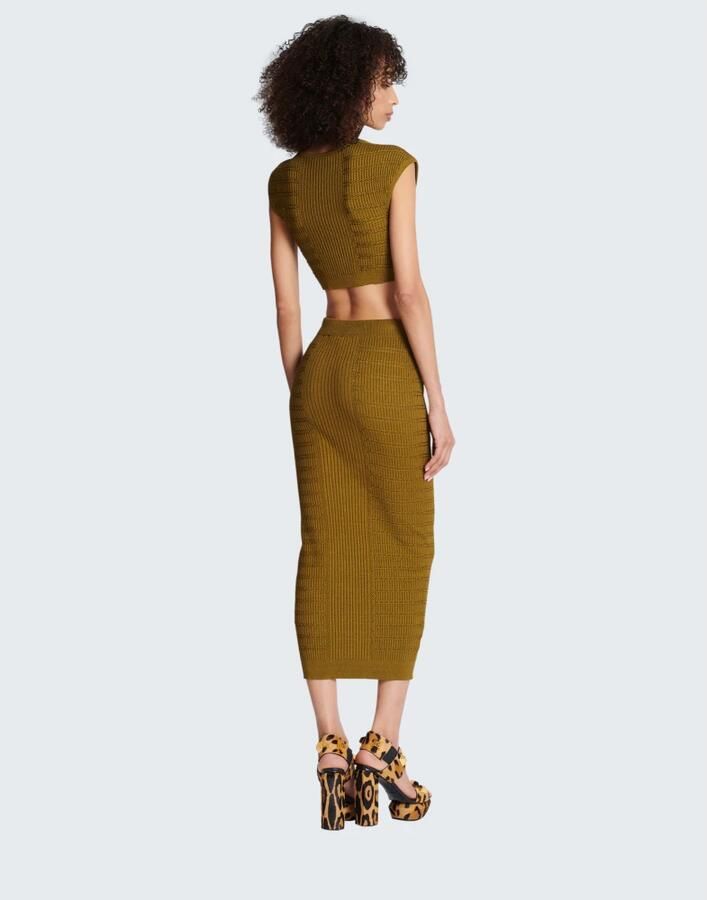 Balmain Top court en maille Gebreide crop top Green Black Dames