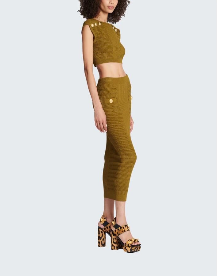 Balmain Top court en maille Gebreide crop top Green Black Dames - Foto 2