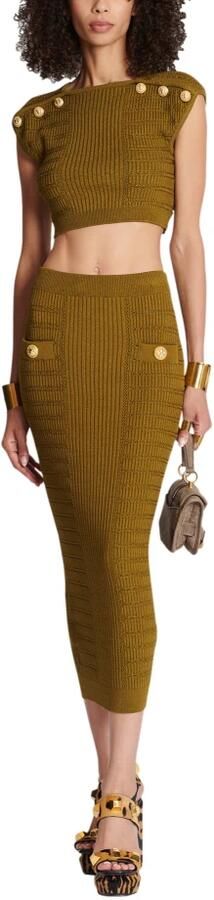 Balmain Top court en maille Gebreide crop top Green Black Dames - Foto 6