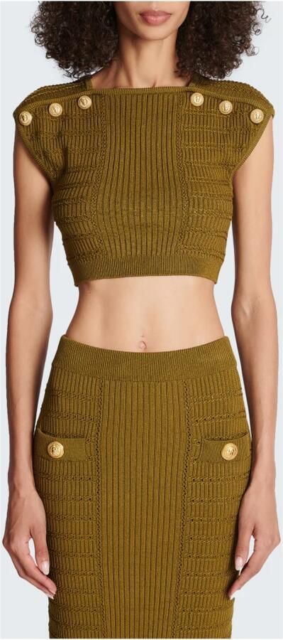 Balmain Top court en maille Gebreide crop top Green Black Dames - Foto 5