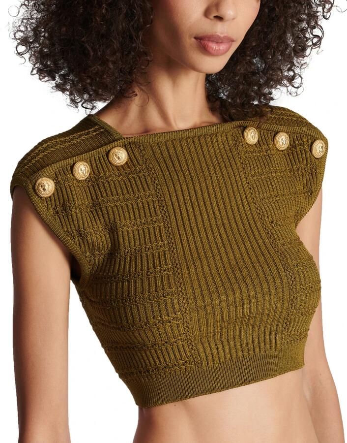 Balmain Top court en maille Gebreide crop top Green Black Dames - Foto 3