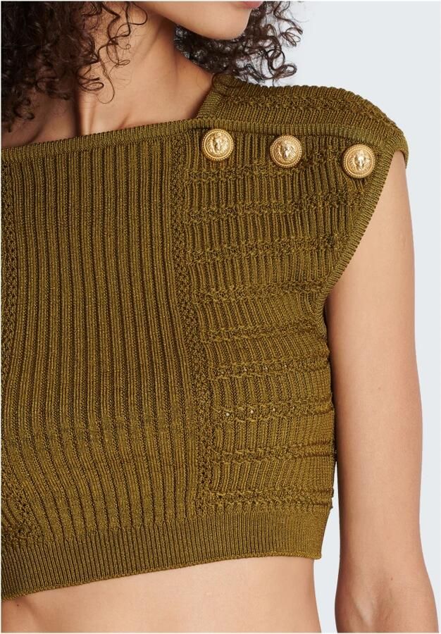 Balmain Top court en maille Gebreide crop top Green Black Dames - Foto 4