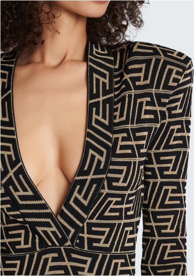 Balmain Robe en maille à monogramme Black Dames