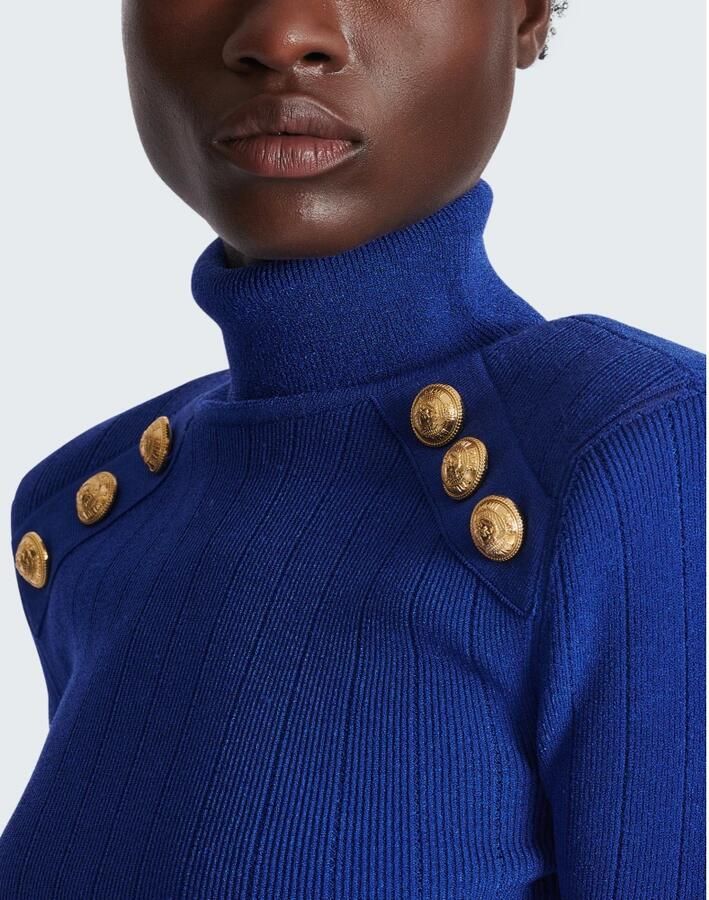 Balmain Gebreide trui met gouden knopen Blue Dames