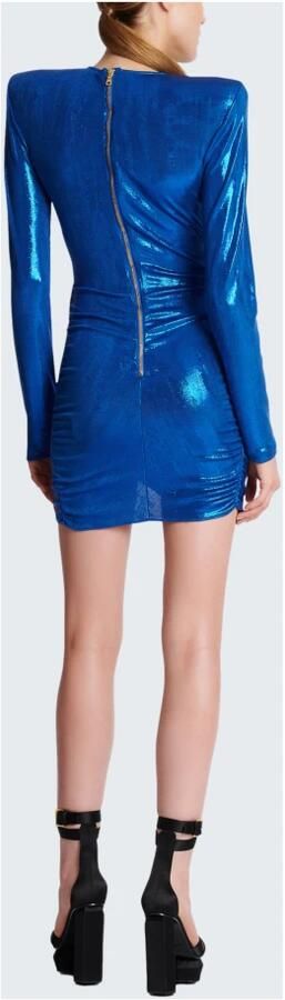 Balmain Gedrapeerde jersey lamé jurk Blue Dames - Foto 7