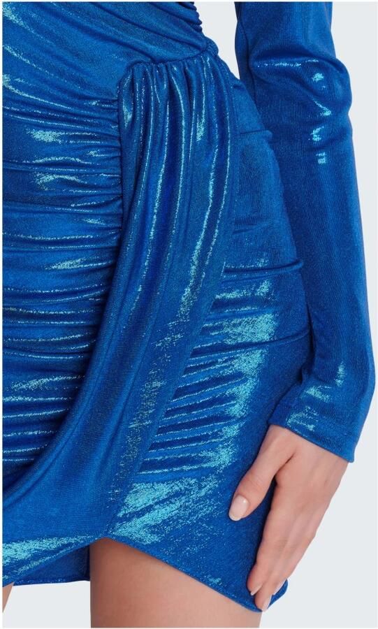 Balmain Gedrapeerde jersey lamé jurk Blue Dames - Foto 3