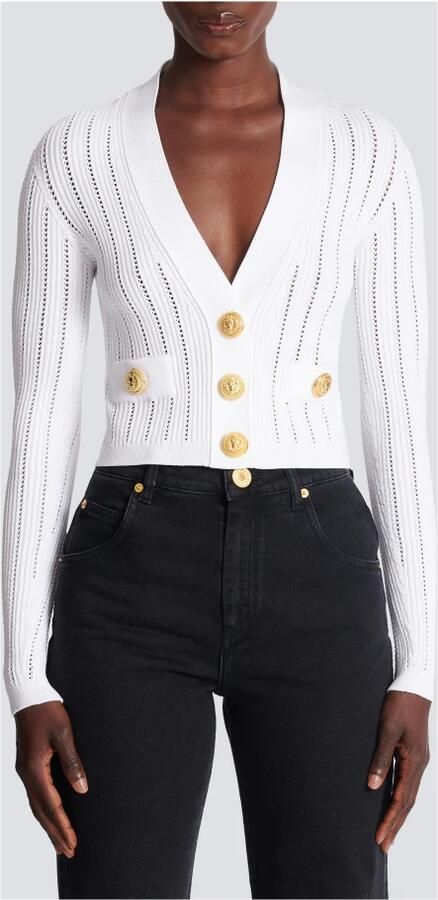 Balmain Geknipte gebreide cardigan White Dames - Foto 4