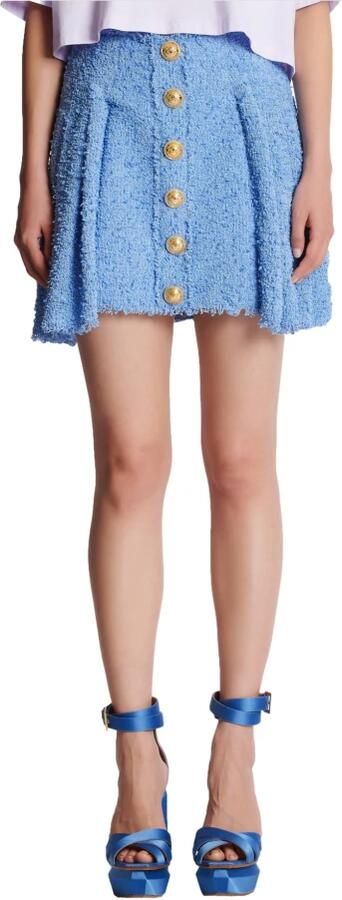 Balmain Jupe plissée patineuse boutonnée en tweed Blauw Dames - Foto 3