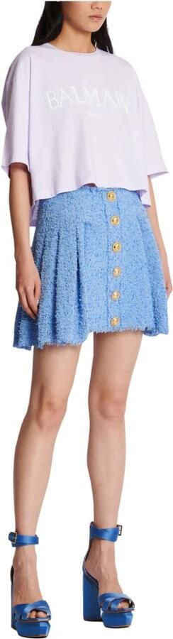 Balmain Jupe plissée patineuse boutonnée en tweed Blauw Dames - Foto 6