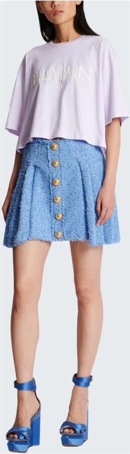 Balmain Jupe plissée patineuse boutonnée en tweed Blauw Dames - Foto 5