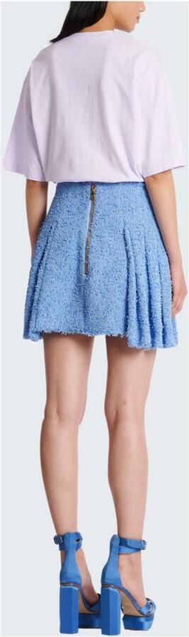 Balmain Jupe plissée patineuse boutonnée en tweed Blauw Dames - Foto 4