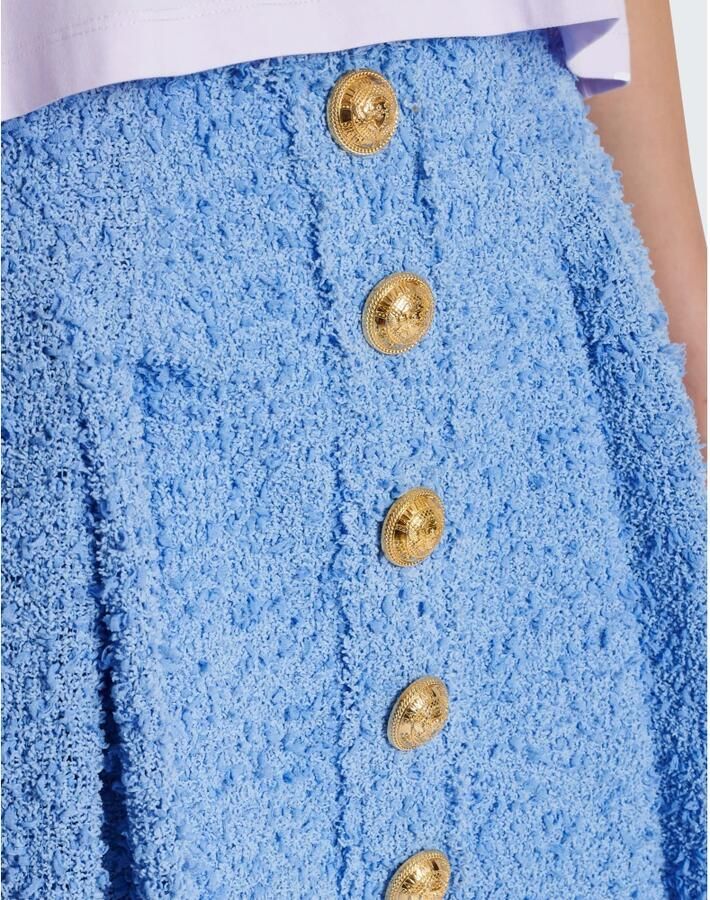 Balmain Jupe plissée patineuse boutonnée en tweed Blauw Dames