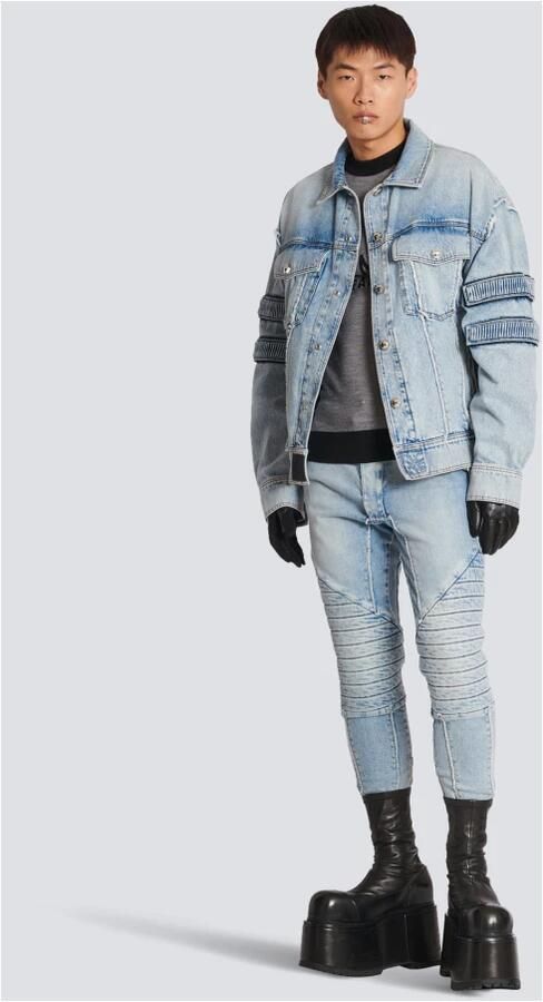 Balmain Geribbelde katoenen slim-fit jeans Blauw Heren - Foto 4