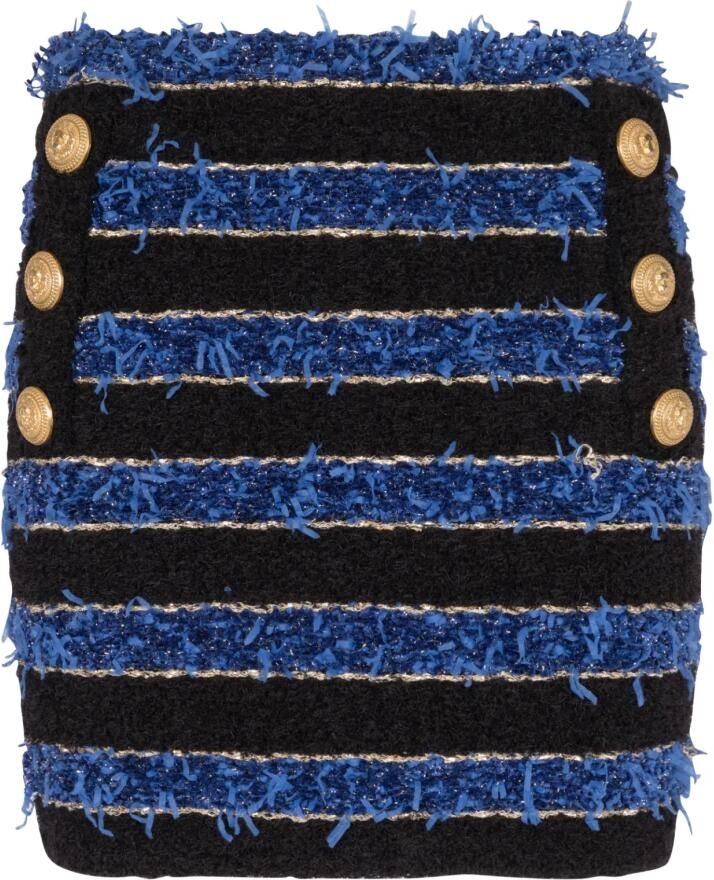 Balmain Blauwe Gestreepte Metallic Tweed Mini Rok Blauw Dames
