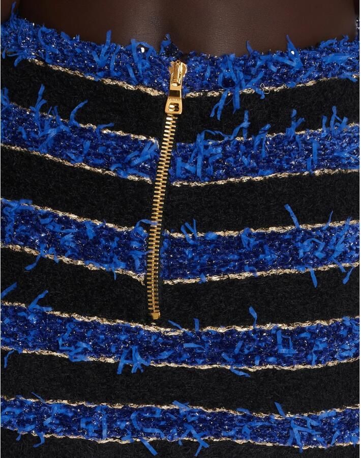 Balmain Blauwe Gestreepte Metallic Tweed Mini Rok Blauw Dames - Foto 2