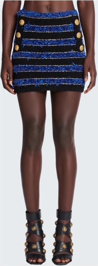 Balmain Blauwe Gestreepte Metallic Tweed Mini Rok Blauw Dames - Foto 5