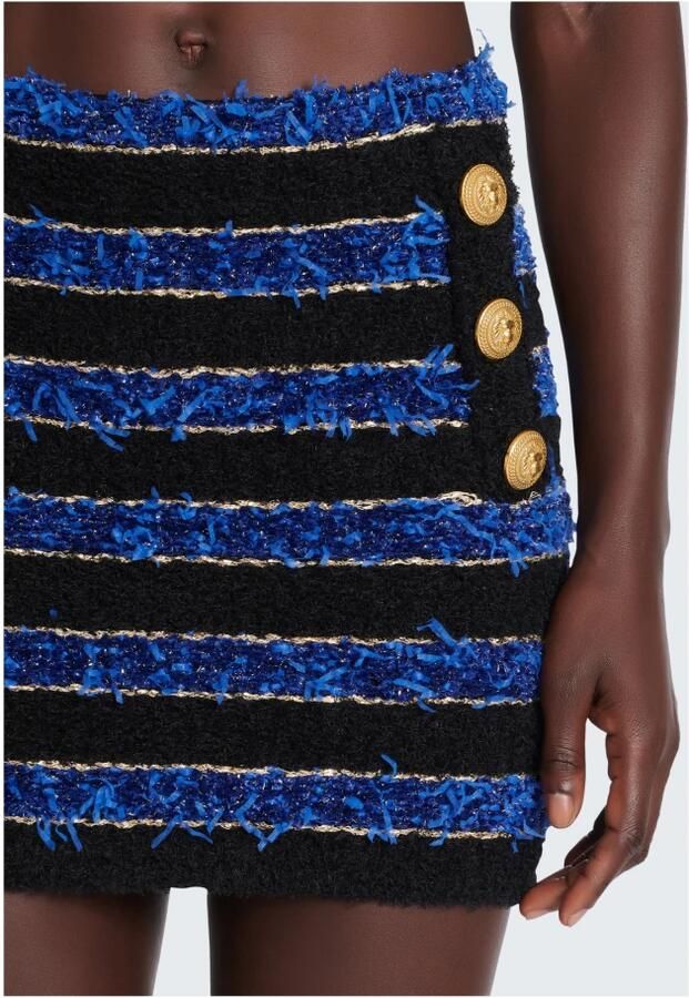Balmain Blauwe Gestreepte Metallic Tweed Mini Rok Blauw Dames - Foto 3