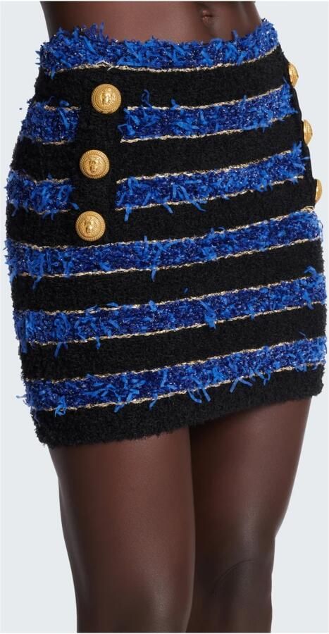 Balmain Blauwe Gestreepte Metallic Tweed Mini Rok Blauw Dames - Foto 4